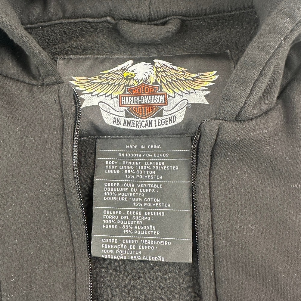 Harley Davidson Mens XL Leather Hooded Vest Black Full Zip Biker RN103819 - Picture 4 of 12